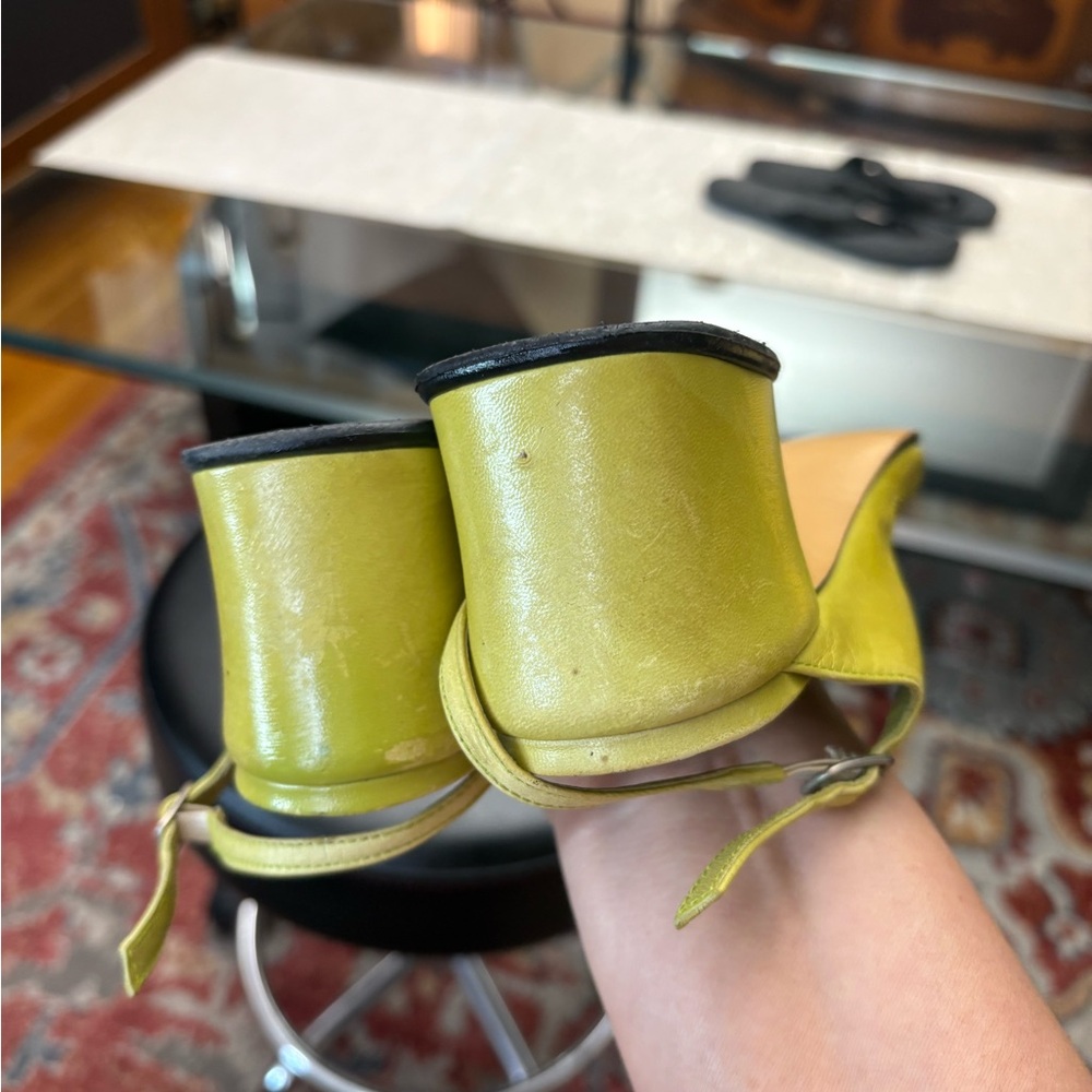 Pura Lopez Lime Yellow Leather Slingback Mules - Picture 5 of 16